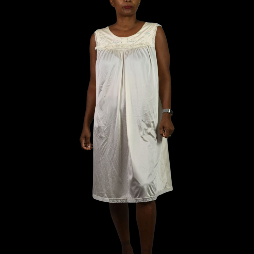 Vintage Shadowline Nightgown Off White Cream Long Nylon Gown Sleeveless Medium